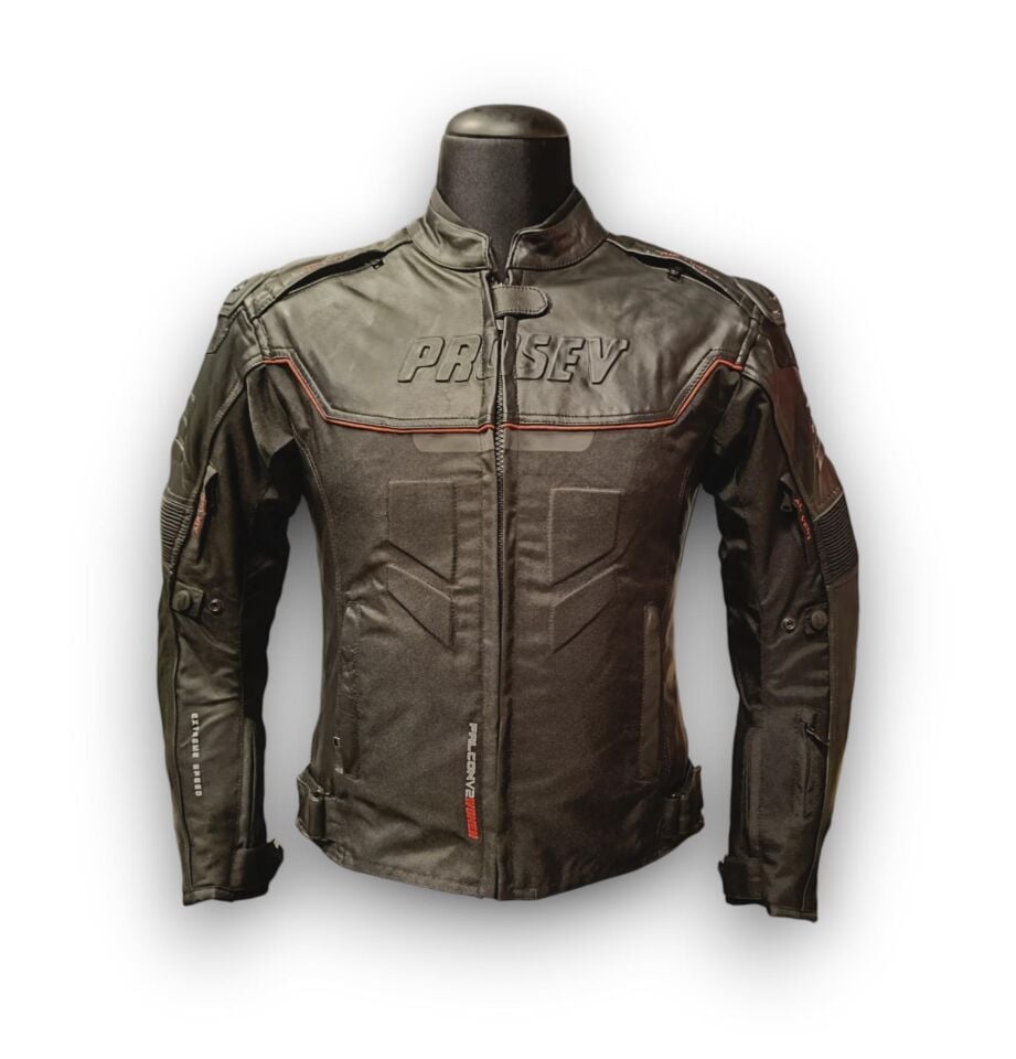 Prosev Falcon Kadın 4 Mevsim Siyah Deri Motosiklet Mont