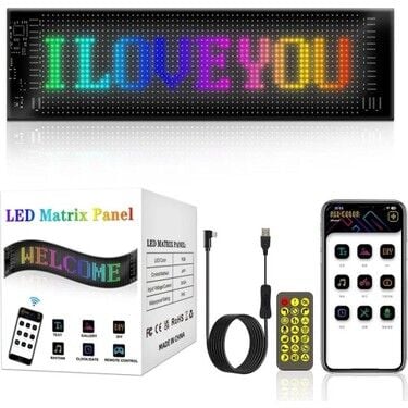 Pixel Led Matrix Panel Dijital Kayar Rgb Ekran Kumandalı Mobil Uygulamalı Araç Ofis Iş