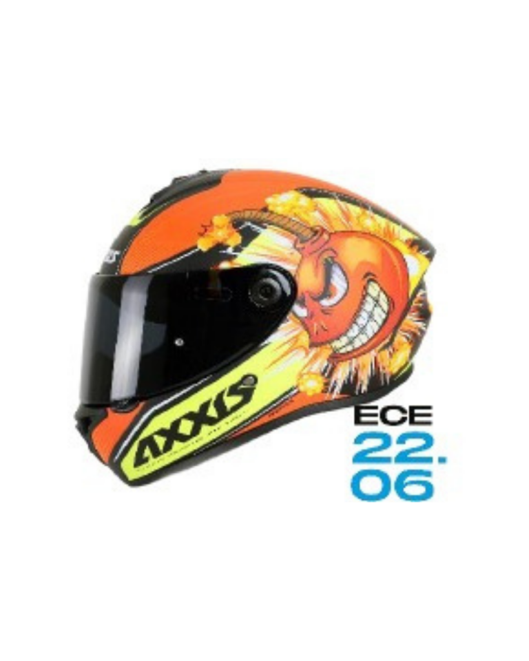 AXXIS Siyah - Turuncu - Mavi Grafikli Bomba Motosiklet Kaskı ( Vizör Hediyeli )