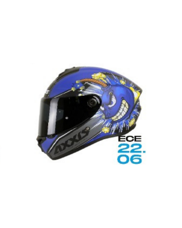 AXXIS Siyah - Turuncu - Mavi Grafikli Bomba Motosiklet Kaskı ( Vizör Hediyeli )