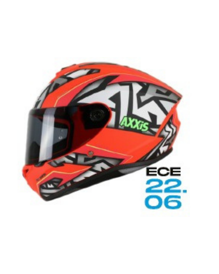 AXXIS Fosfor Sarı Grafikli - Kırmızı Grafikli Motosiklet Kaskı ( Vizör Hediyeli )